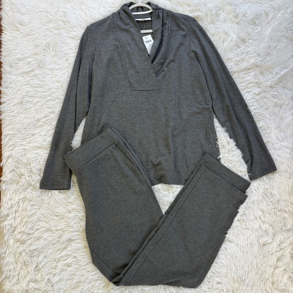 NWT Pure Jill MP Gray Tranquility Fleece Top Affinity French Terry Pants Set